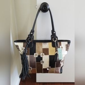 AQUA MADONNA Large Leather Patchwork Tote